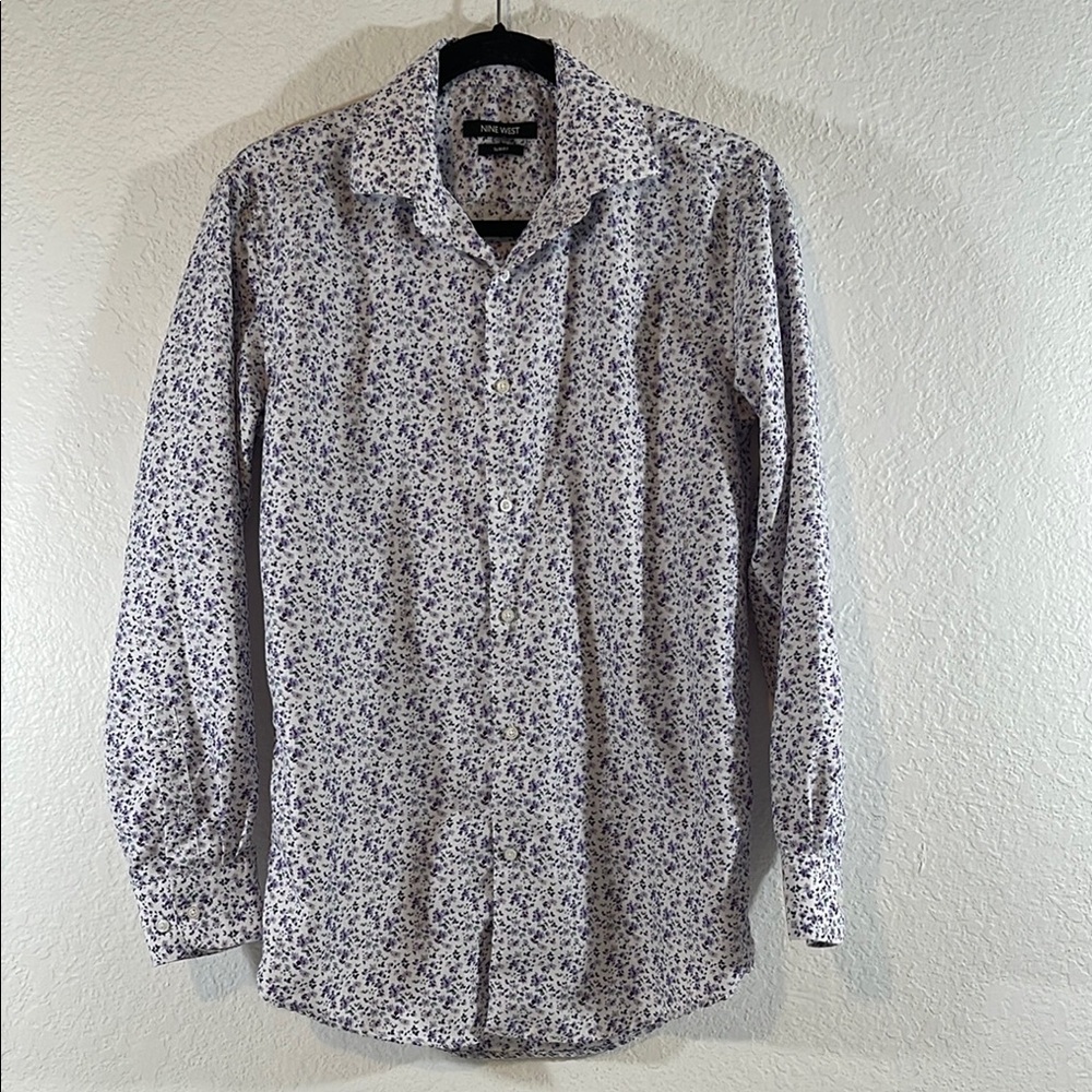 NINE WEST Slim Fit Floral Long Sleeve Size Small Button Down Dress Shirt